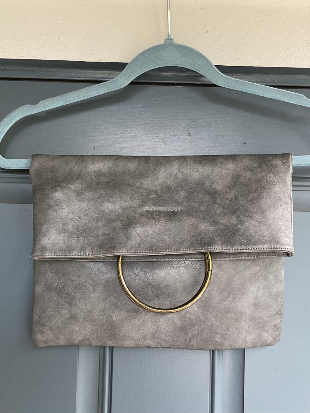 Fold-Over Ring Accent Clutch in Gray